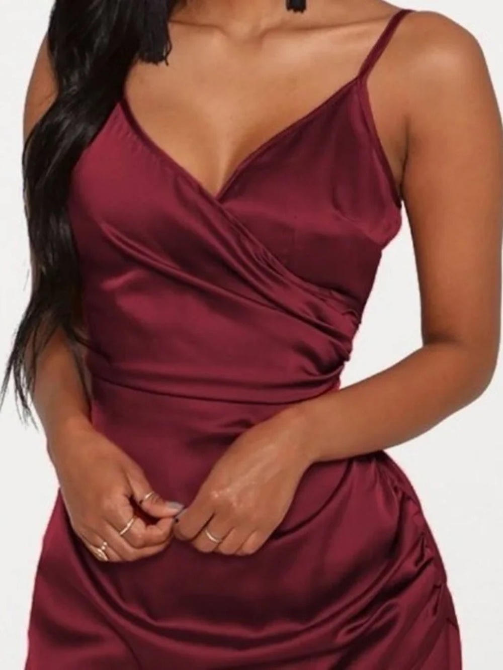 Pretty Little Thing- Satin Wrap Slip Dress - Wine